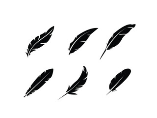 feather Vector illustration. feathers silhouette symbol. girl shape, emblem isolated on white background, Flat style for graphic, sketch bird plume logo.
