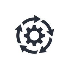 Workflow process business concept. Procedure symbol . Gear cog wheel with arrows.  Vector icon illustration isolated on white background.