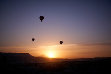 Hot air balloons at sunrise in Cappadocia, Turkey