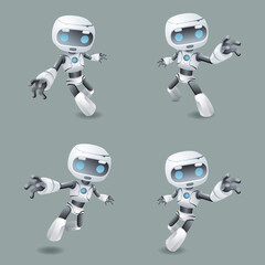 Heroic pose robot technology set vector illustration - obrazy, fototapety, plakaty