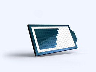 Pixel art Half charged battery icon isolated on background. Minimalism concept. 3D Render.