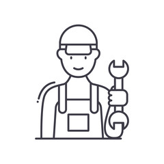 Mechanic icon, linear isolated illustration, thin line vector, web design sign, outline concept symbol with editable stroke on white background.