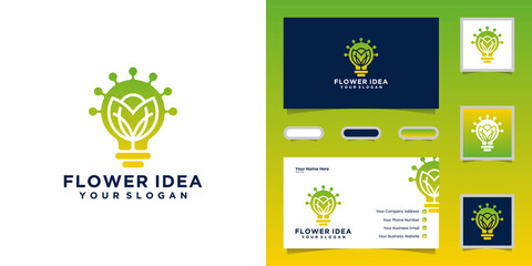 Creative light bulb combined with flowers. logo and business card design