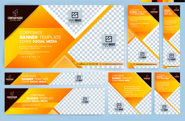 Set of Yellow and Black Web banners templates, Standard sizes with space. Vector illustration