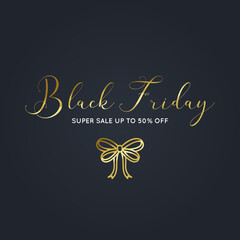 Beautiful Black Friday gold banner with a bow vector