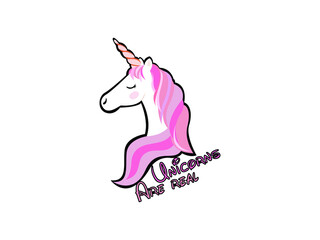 Cute Magic Unicorn Icon Vector illustration.  magic  symbol. Rainbow Unicorn are real sign, emblem isolated on white background, for t-shirt graphic, decoration, card.