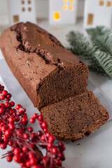 sweet Chocolate Gingerbread Cake on festive background