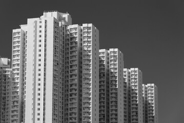 Exterior of high rise residential building in pubkiuc estate in  Hong Kong city