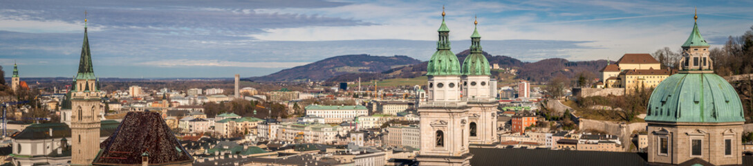 Fototapeta na wymiar Panorama view of the Salzburg Cathedral, Austria.