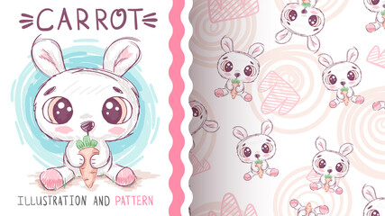 Cute bunny with carrot - seamless pattern