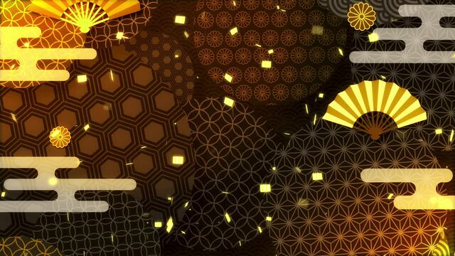 日本の正月　和風の背景　CG　日本の伝統模様　ループ