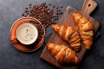 Espresso coffee and croissants for breakfast