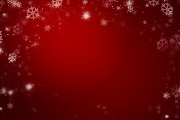 Beautiful snowflakes falling on the red background