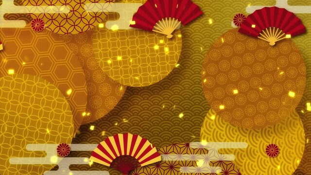 日本の正月　和風の背景　CG　日本の伝統模様　ループ