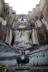 Ancient Buddha images in Wat Si Chum, Sukhothai Thailand