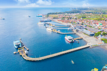 Fototapeta na wymiar Beautiful aerial view of Ketapang harbor