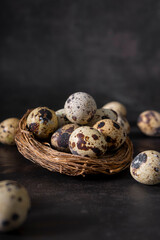 selective focus. fresh quail eggs