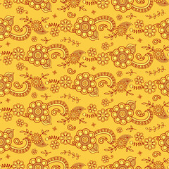 Floral zendoodle background, Indian kantha, mehndy style, seamless pattern