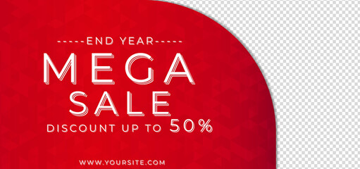 Sale banner red polygon background space for product image.