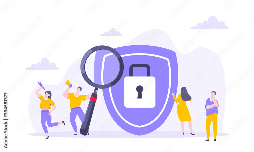 Wall mural privacy policy personal data protection business concept. safe using interenet on the work metaphor 