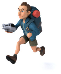 Fun illustration of a 3D cartoon backpacker