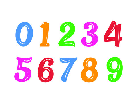 Kids Colored Cartoon Numbers Set. Vector set of 1-9 digit baby icons. school kids Mathematical Symbols.