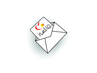 Message Icon Vector illustration. Open Love Envelope symbol. Hello sign, emblem isolated on white background with shadow, Flat style for graphic and web design, logo. EPS10 black pictogram.