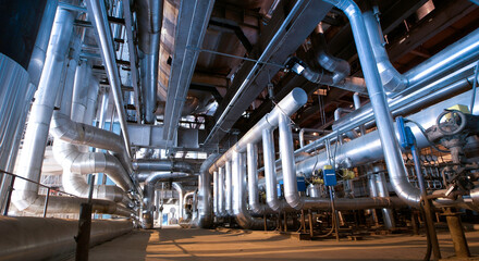 Industrial zone, Steel pipelines in blue tones