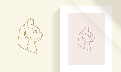 Creative sphynx cat head silhouette linear vector illustration.