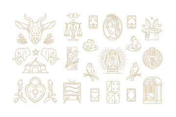 Esoteric and religious linear symbols set vector illustrations.