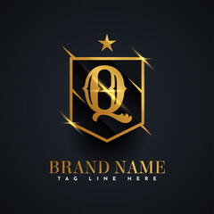 Q Alphabet gold logo, brand name illustration template design