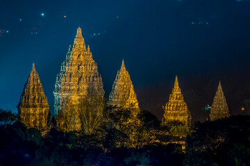 Beautiful Prambanan temple night view Yogyakarta, Indonesia