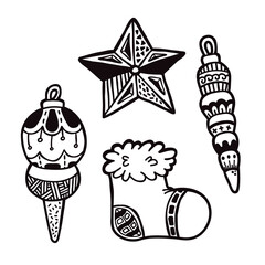 outline ornate set.vector illustration of ornate hand drawn doodle winter object