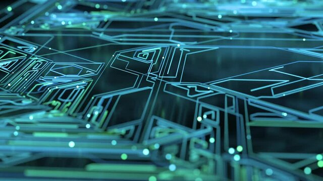 digital netzwerk platine prozessor blue animation vfx 3D Digital cyber technology connect line line design background innovation future data internet network Ai big data wifi connection business