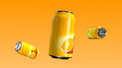 Orange soda aluminum cup 3d render