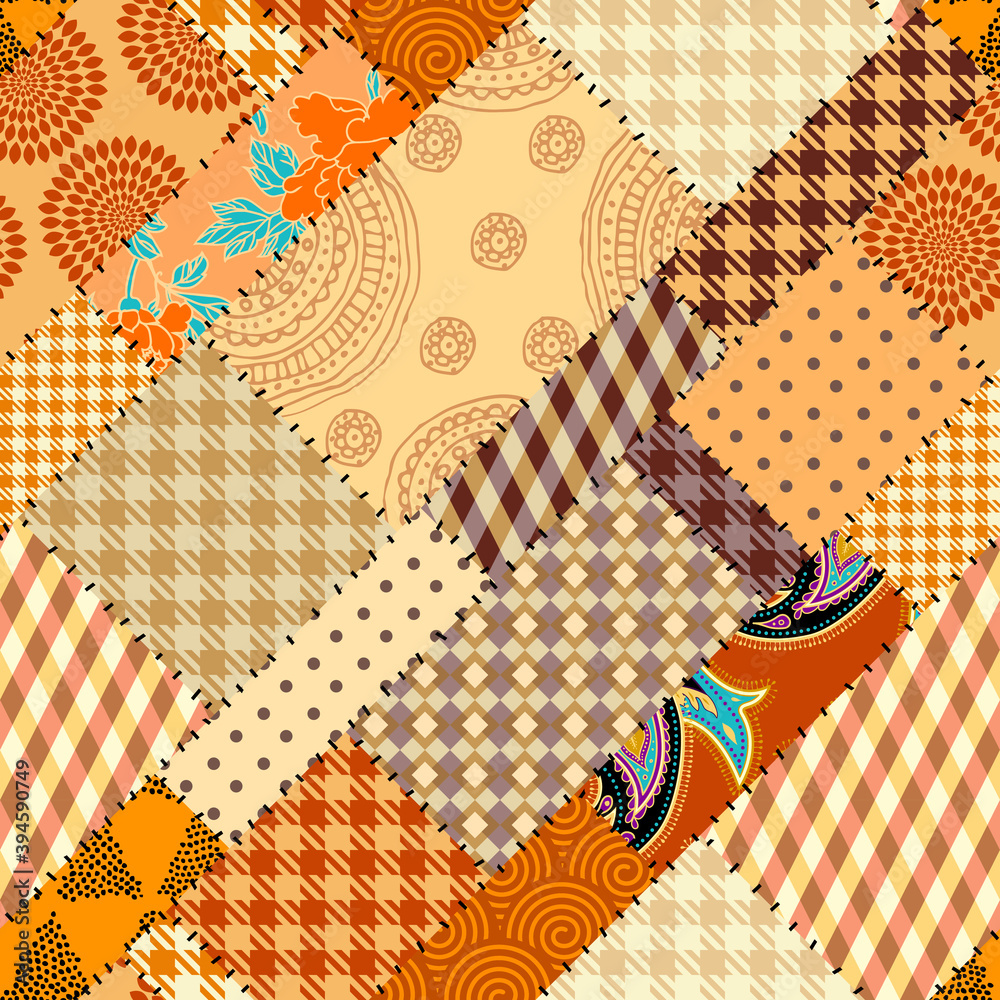 Poster Seamless background pattern. Textile patchwork pattern. Vector image