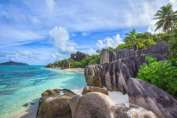 Crédence de cuisine en verre imprimé Anse Source D'Agent, île de La Digue, Seychelles beautiful tropical beach at anse source d'argent, la digue, seychelles