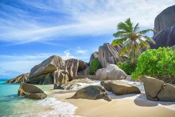Crédence de cuisine en verre imprimé Anse Source D'Agent, île de La Digue, Seychelles beautiful tropical beach at anse source d'argent, la digue, seychelles