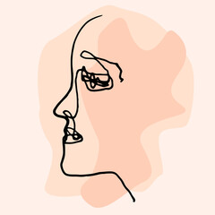 Abstract face line.Modern drawing in the art Nouveau cubism style.Portrait of a female face isolated on a white background.