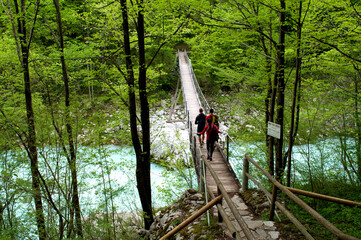 Bridge on the Soča River in Julian Alps, Slovenia