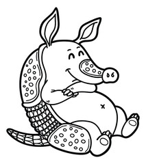 Vector illustration coloring page of happy cartoon armadillo for children and scrap book