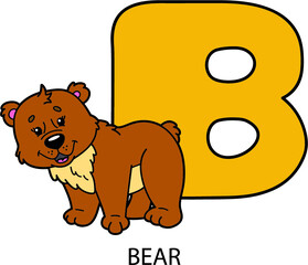  Vector illustration of educational alphabet card with cartoon animal for kids