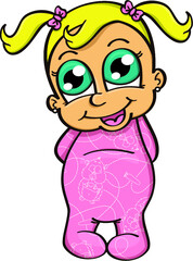 vector illustration of cute baby girl in pajamas with hamsters and carrots