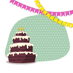 Vector illustration of cute Birthday cake with three candles