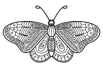 Vector illustration of cute ornate zentangle butterfly for children or for adult antistress coloring book