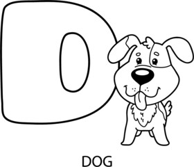 Vector illustration of educational alphabet coloring page with cartoon animal for kids