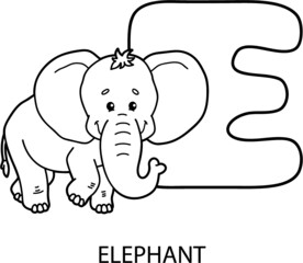 Vector illustration of educational alphabet coloring page with cartoon animal for kids