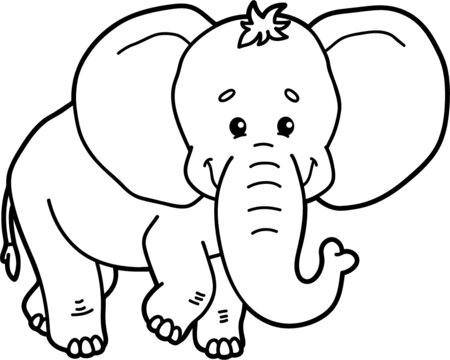 Vector illustration of cute cartoon elephant character for children, coloring and scrap book