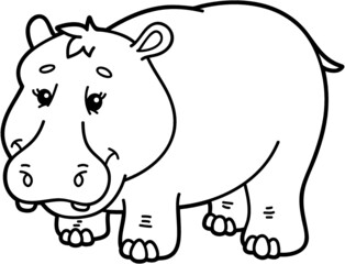 Vector illustration of cute cartoon hippopotamus character for children, coloring and scrap book