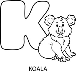 Vector illustration of educational alphabet coloring page with cartoon animal for kids